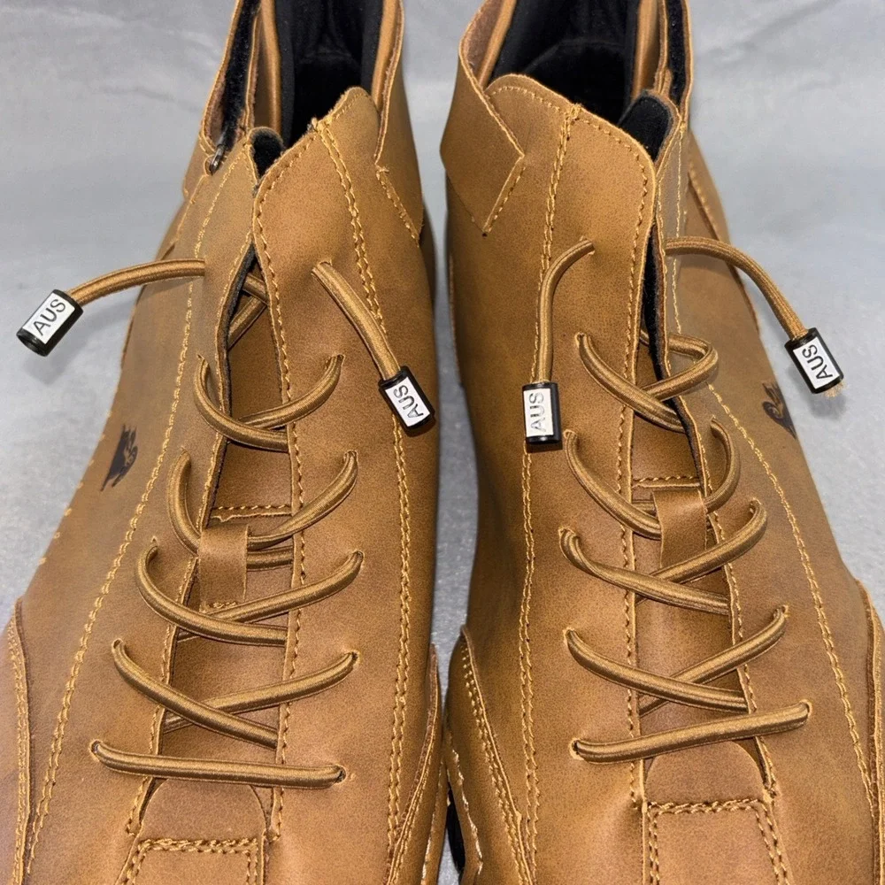 LDECK Brown Leather High Top Martin Sport Shoes Men's US 11 EU 45 Worn Twice‎